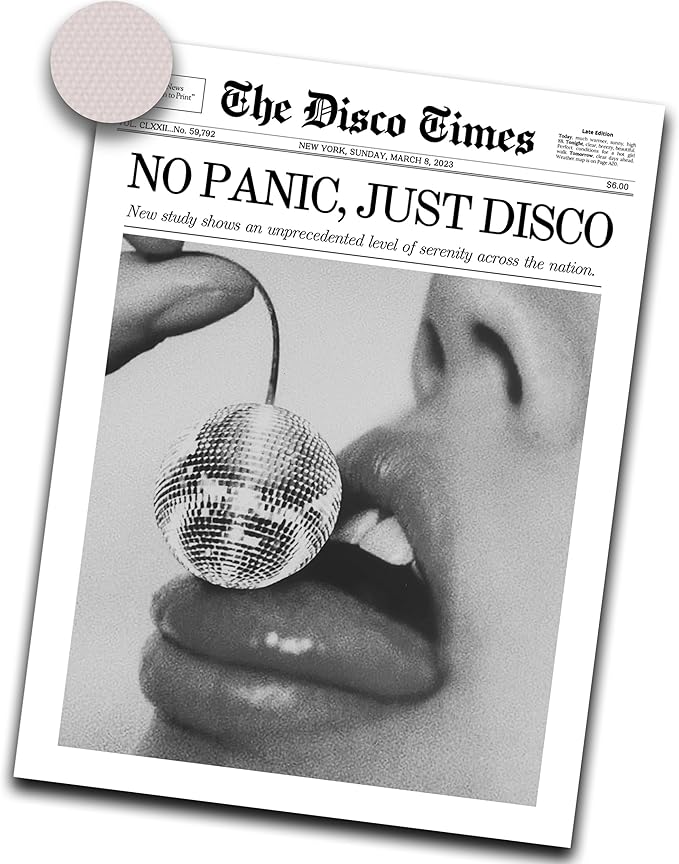 iHery Unframed Trendy Disco NewsPaper Wall Art Prints, 12x16in Canvas Wall Art by iHery