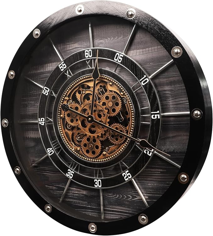 HOIBAI Wall Clock, 24 Inch Moving Gears Clock Large Wall Clock - Image 2