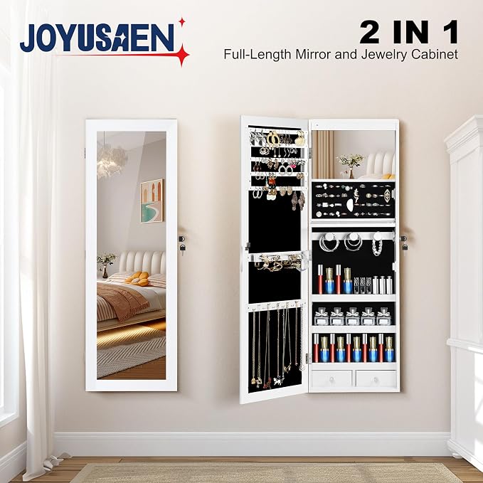 Mirror Jewelry Cabinet, Wall/Door Mounted Jewelry Armoire - Image 2