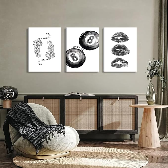 BOKPEN Trendy Black and White Leopard Canvas Wall Art, Funky Y2k Lucky 8 Ball - Image 6
