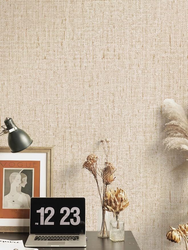 Beige Grasscloth Wallpaper Peel and Stick Vintage Grasscloth Contact Paper - Image 2