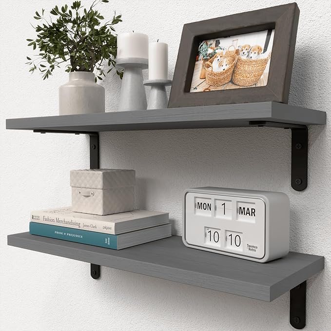 RICHER HOUSE Rustic Wood Bathroom Shelves Set of 2, Farmhouse Style Floating by RicherHouse