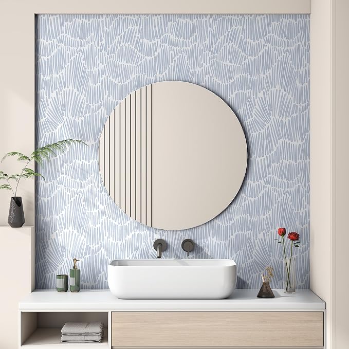 Theper Blue Wallpaper 17.3"×78.8" Modern Striped Peel and Stick Wallpaper Boho - Image 5