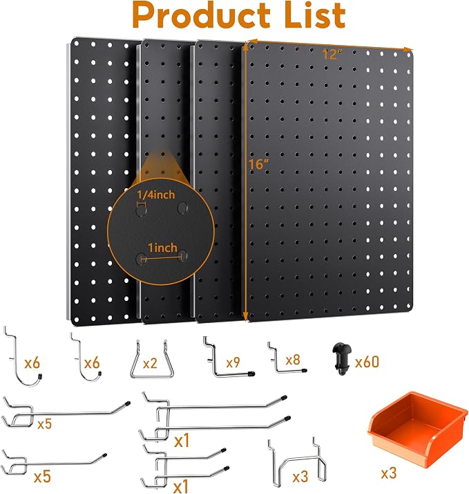 Peg Board, Includes 4 Pack Black Peg Board Panels - Image 2