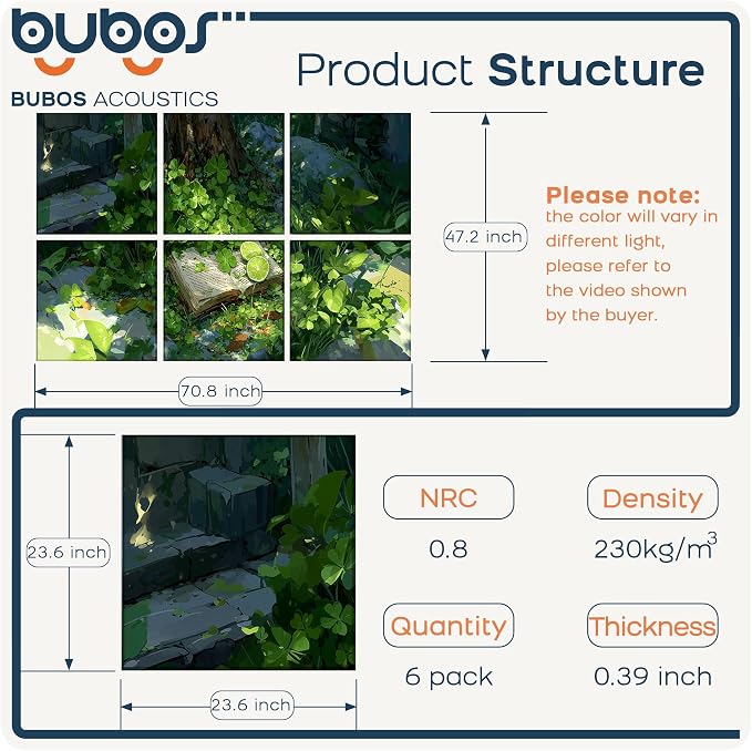 BUBOS 6 Pack Self-Adhesive Acoustic Wall Panel, 70.8" x 47.2" Sound Panels - Image 2