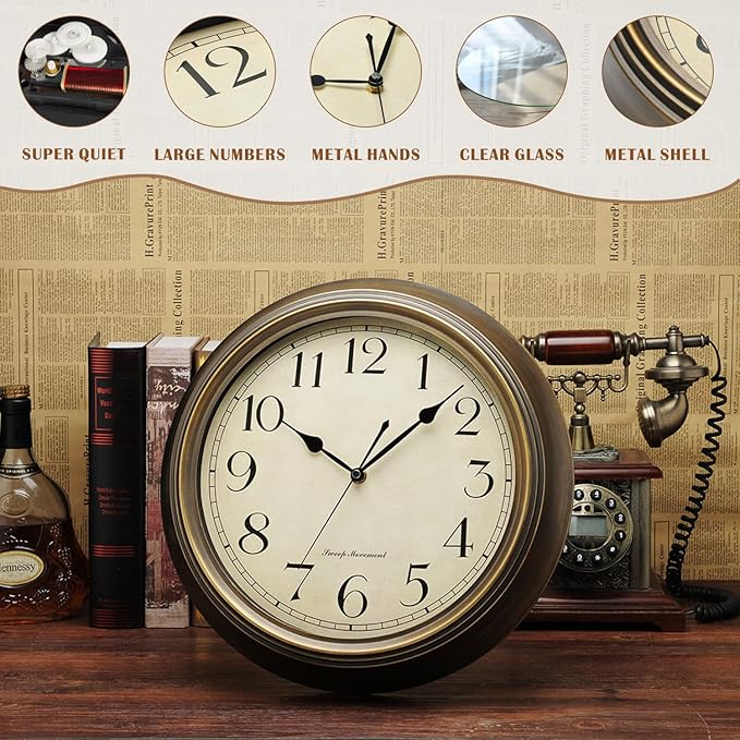 Plumeet Small Metal Wall Clock, Arabic Numerals, Battery Operated - Image 3