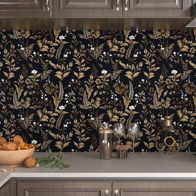 Extra Long Dark Navy Vintage Floral Wallpaper 17.5In x 393In Boho Peelable - Image 4