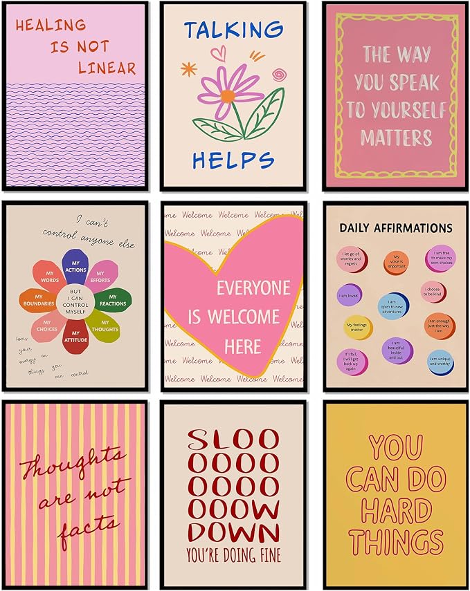 LOARTVE 9Pcs Mental Health Wall Art Prints Motivational Psychology Wall Decor by LOARTVEART