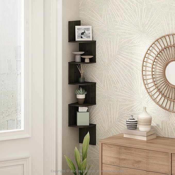 Furinno Rossi 5-Tier Floating Corner Shelf by Furinno-FitsYourSpaceFitsYourBudget