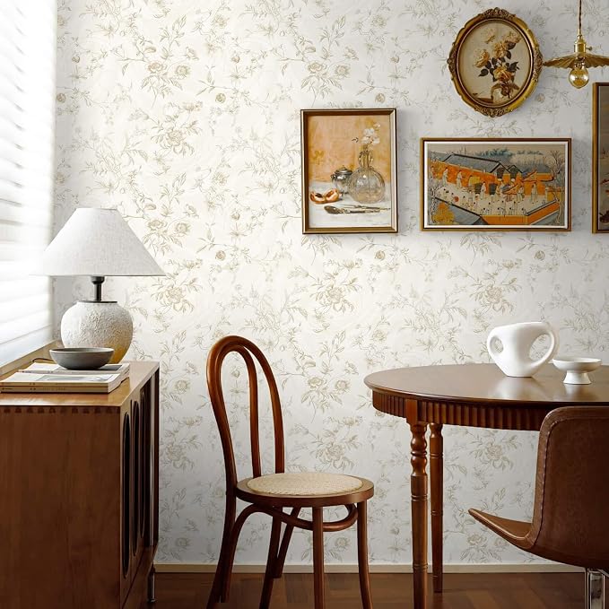 Ismoon Floral Peel and Stick Wallpaper Vintage Beige Stick on Wall Paper French - Image 9