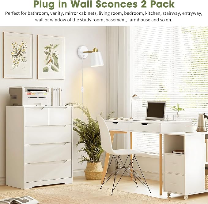 Lomoky Dimmable Wall Sconces Set of 2, Adjustable Angle Wall Lights - Image 5