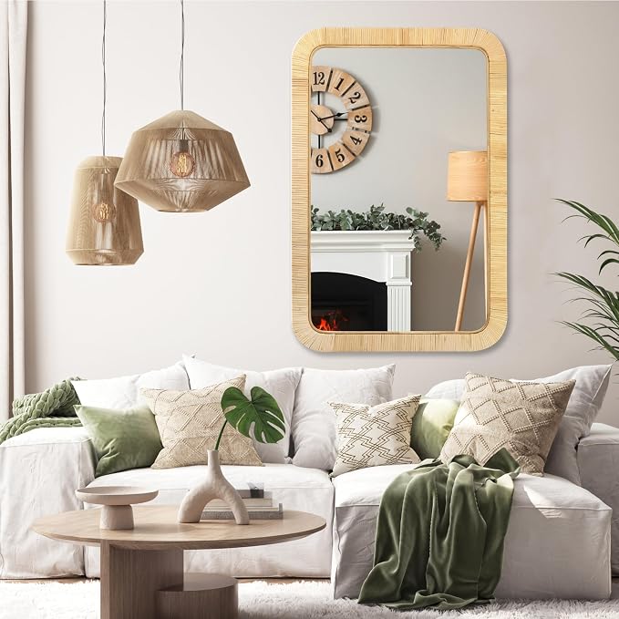 PERFNIQUE Rattan Mirror, Decorative Wall Nursery Decor, Rustic Farmhouse - Image 5