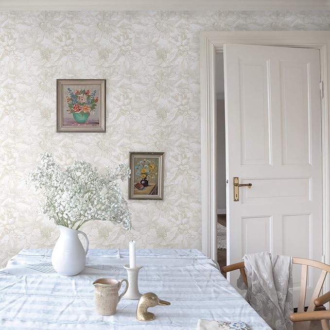 Ismoon Large Floral Peel and Stick Wallpaper Boho Beige/Coffee Contact Paper - Image 9