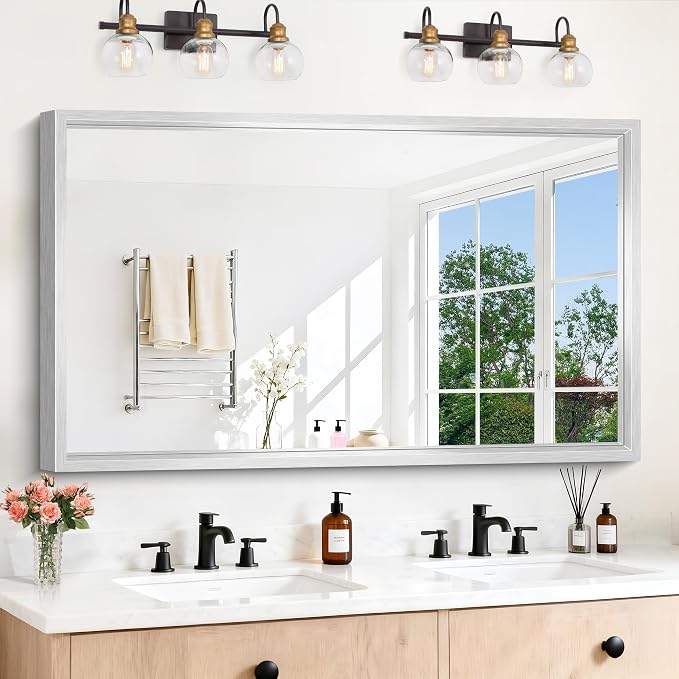 30x55 Silver Bathroom Mirror, Brushed Silver Rectangular Mirror by WelcometoCIVENO