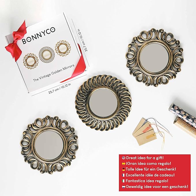 BONNYCO Wall Mirrors Pack of 3, Round Gold Mirrors - Image 7