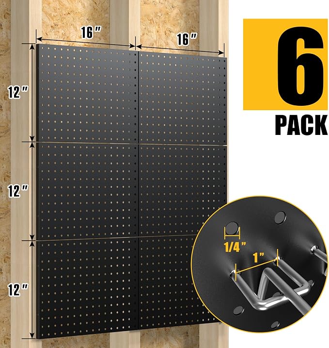 Spampur Peg Board, 6 Pack Metal Pegboard Panels Black Pegboards Wall Organizer - Image 3