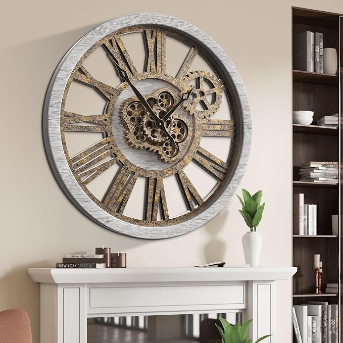 B-Style Large Wall Clock 18 Inch Moving Gear Oversized Vintage Farmhouse Rustic - Image 7