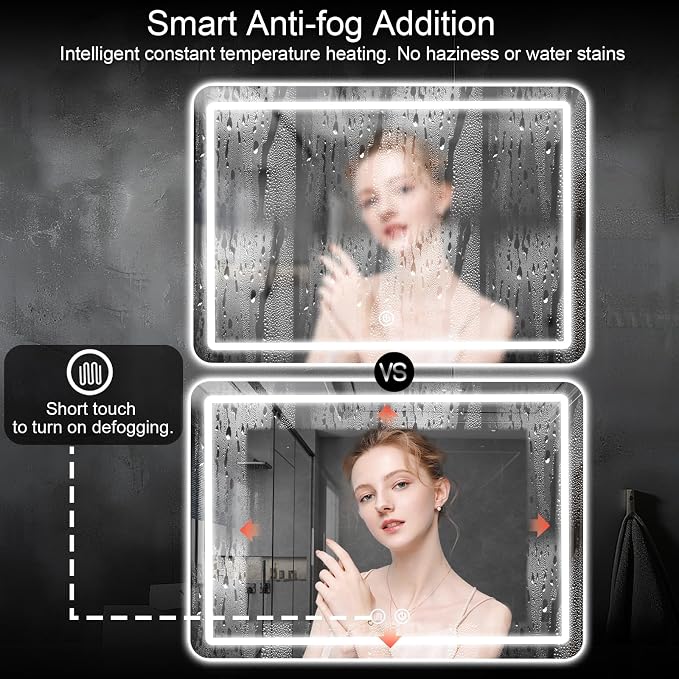 LED Bathroom Mirror, 36 x 24 Inch Anti-Fog Wall Mirror - Image 5