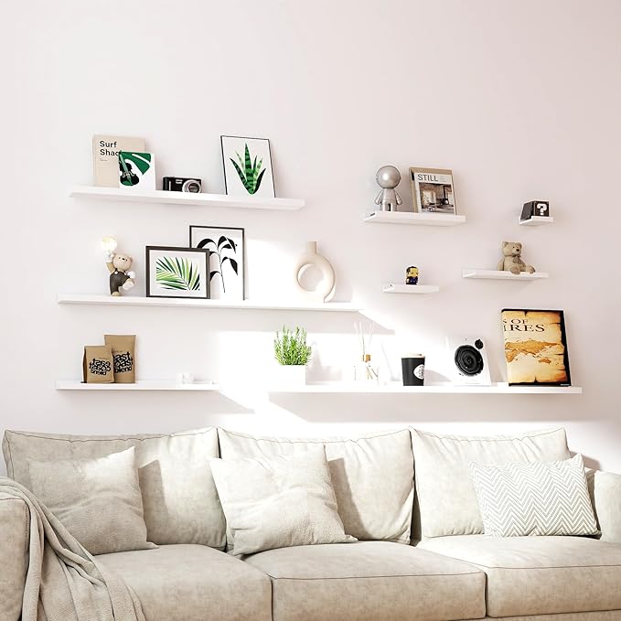 White Floating Shelves for Wall Decor, Long Wall Mounted Storage Shelf for - Image 6