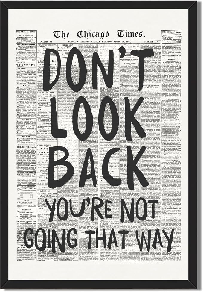 Framed Retro Newspaper Wall Art Trendy Black and White Poster Dont Look Back by Unknown