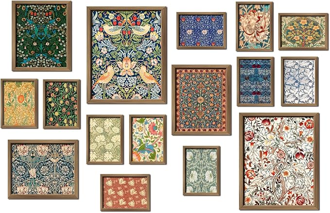 ANERZA 16 PCS Framed William Morris Wall Art Decor, Floral Wall Prints by ANERZA