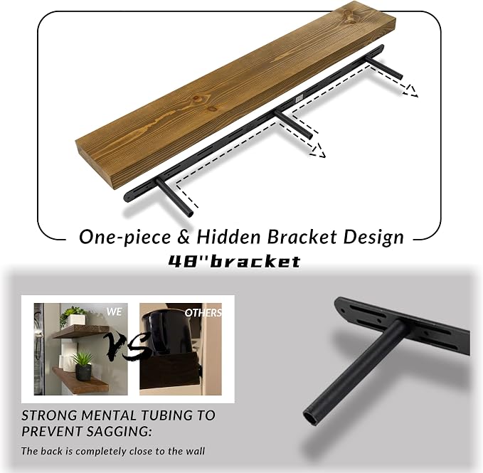 Rusitc Floating Shelves 48 inch Long 8 "deep Set of 1, Heavy Duty Wood Wall - Image 5