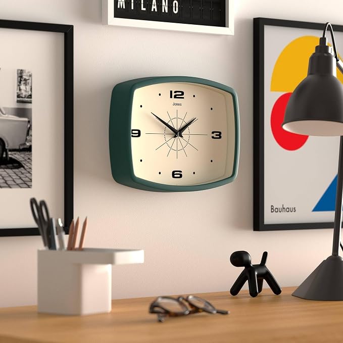 JONES CLOCKS® Movie wall Clock | Retro Rectangular Clock | 10 inch | Dark Green - Image 5