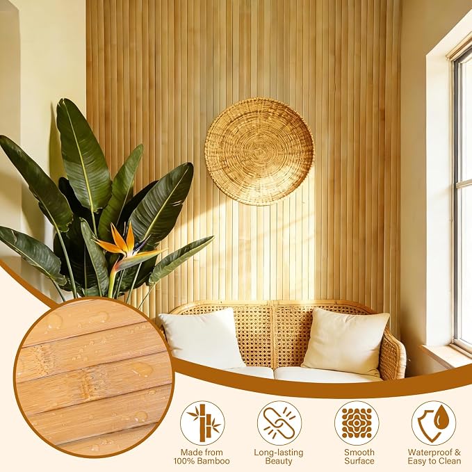 Natural Bamboo Wall Panel for Interior Wall Decor, Pole Wrap Wainscoting Wall - Image 3
