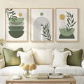Framed Sage Green Boho Wall Art Bedroom, 3 Piece Bohemian Botanical Paintings by Cuspin