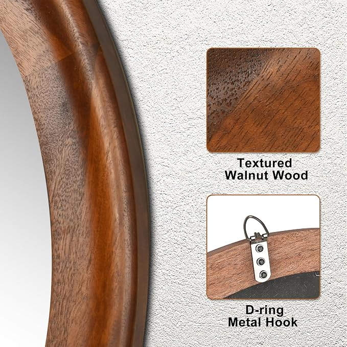 CULER Round Wall Mirrors 24 Inch, Wood Rustic Decorative Transitional Mirror - Image 6