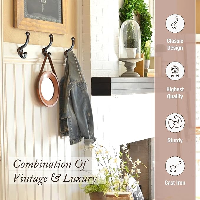 My Fancy Farmhouse Rustic Cast Iron Coat Hooks Wall Mounted Farmhouse - Image 6