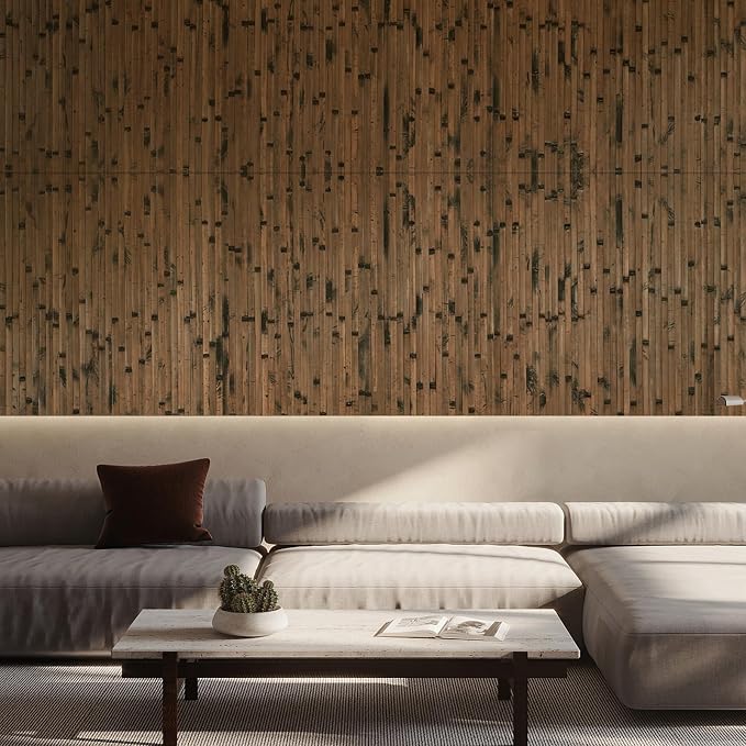 OUZUGIE 2 Pack 96x48 Inch Natural Bamboo Wall Panel – Brown Burned Pole Wrap - Image 9