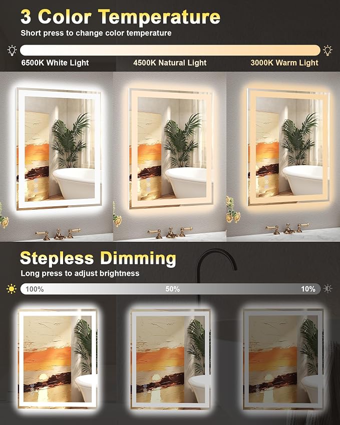 40x32 LED Bathroom Mirror with Lights, Super Bright Front & Backlit Vanity - Image 2
