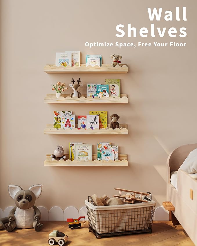 Shario Nursery Book Shelves, Scalloped Shelves, Wall Book Shelves - Image 4