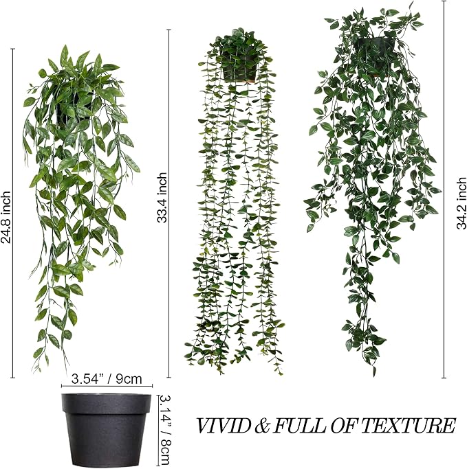 Sggvecsy Fake Hanging Plants 3 Pack Artificial Eucalyptus Fake Potted Greenery - Image 5