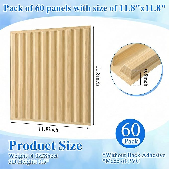 Nuanchu 60 Pcs 3D Slat Wall Panels, Paintable Waterproof Textured Tiles - Image 2