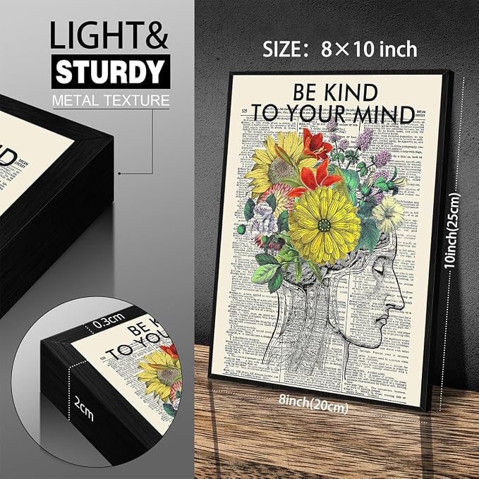 Be Kind To Your Mind Quote Poster Prints Mental Health Canvas Wall Art 08x10 - Image 2