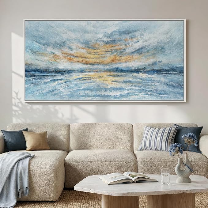 Extra Large Framed Blue Gold Abstract Wall Art by Cuspin