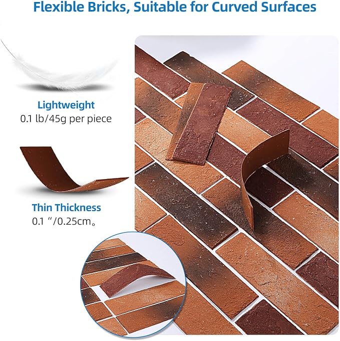 Red Faux Brick Wall Tiles, 3D Thin Brick Veneers - Image 3