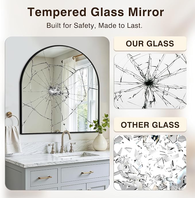 Vanity Bathroom Mirror for Wall, 32”x30” Arched Bathroom Mirror for Over Sink - Image 5