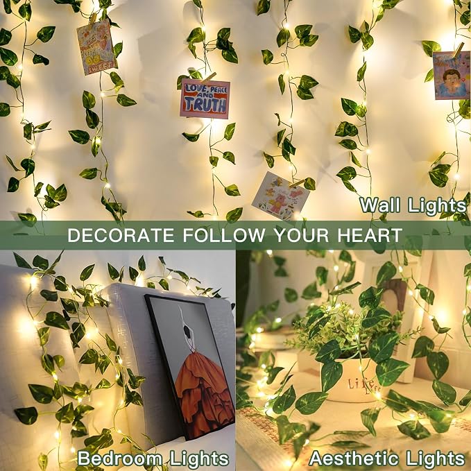 suddus Vine with Fairy Lights Battery Operated, 13.1ft 40 LED Pothos String - Image 2