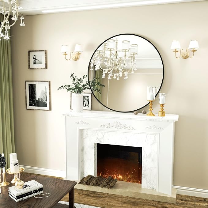 VooBang Round Mirror 36" Black Wall Mounted Circle Mirrors Vanity Mirror - Image 5