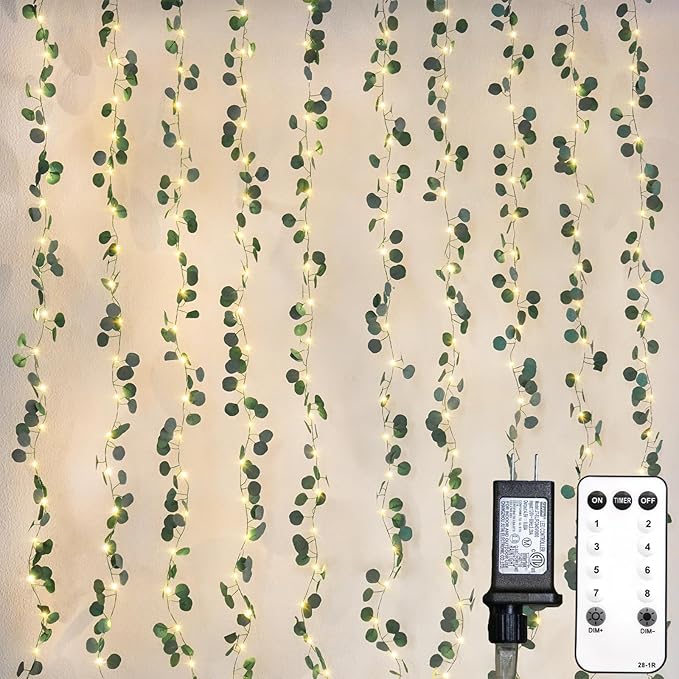 suddus 200 LED Vine with Light Plug in, 6.5ft x 6.5ft Eucalyptus Fairy Curtain by SUDDUS