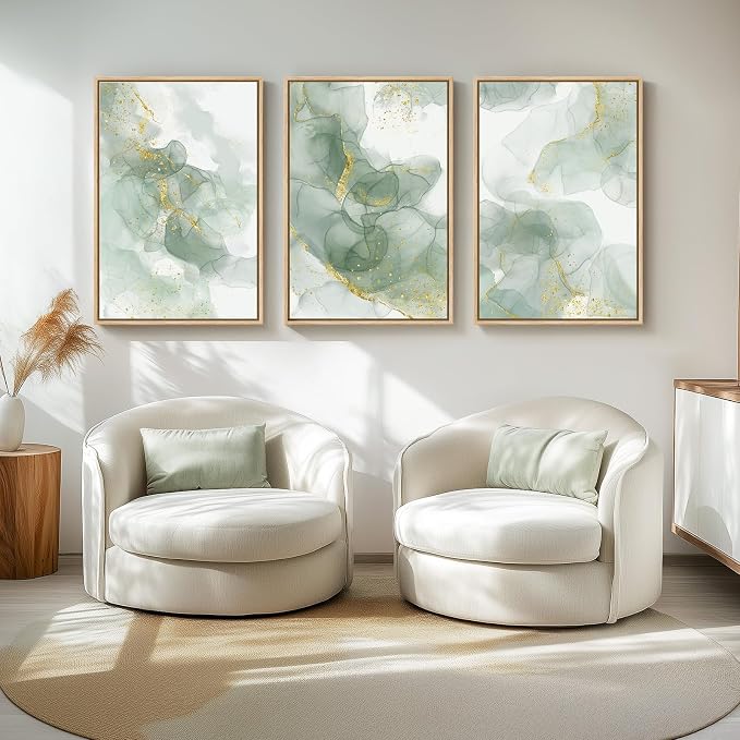 Large Framed Sage Green Abstract Wall Art - Image 4