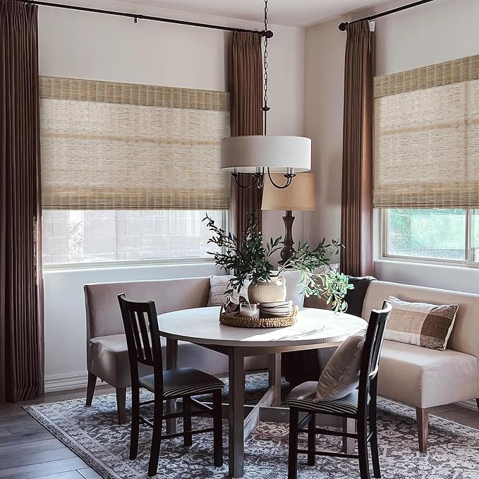 TWOPAGES Natural Woven No Drill Roman Shades, Custom Cordless Blackout Bamboo - Image 3