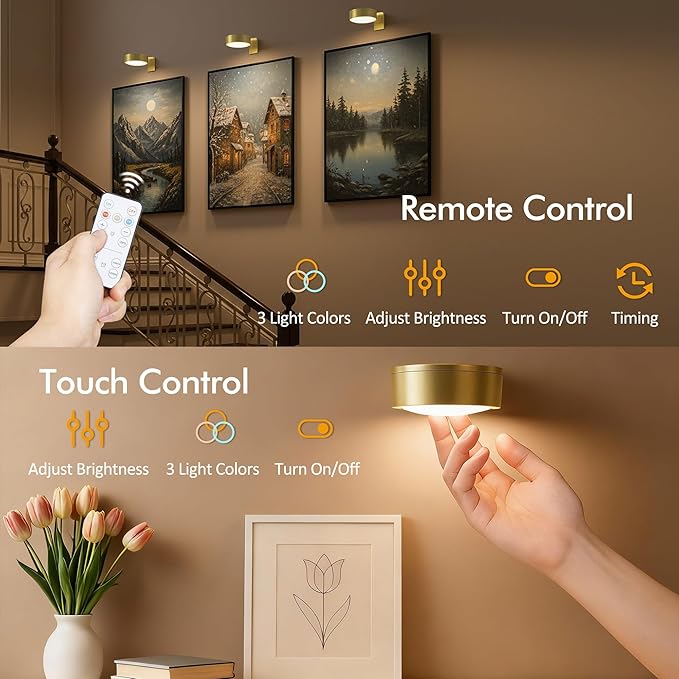 3-Pack Picture Lights for Wall, Rechargeable Battery Operated Led Painting Light - Image 5