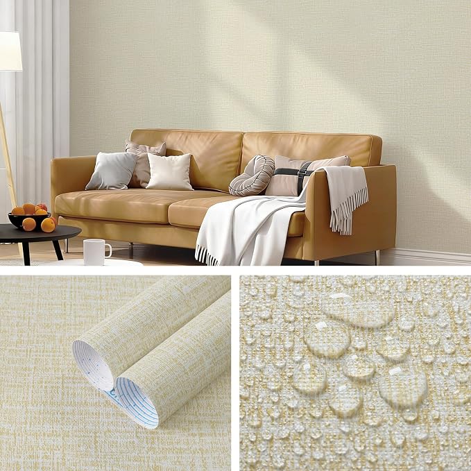 Guvana Grasscloth Peel and Stick Wallpaper Cream Textured Contact Paper Modern - Image 5