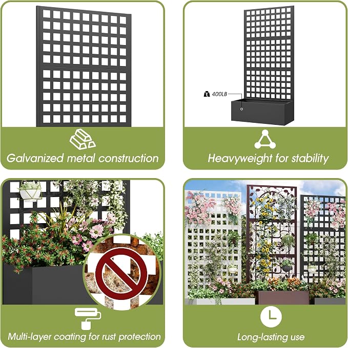 Metal Planter Box with Trellis, Planter Box Trellis with Privacy Screen and - Image 4
