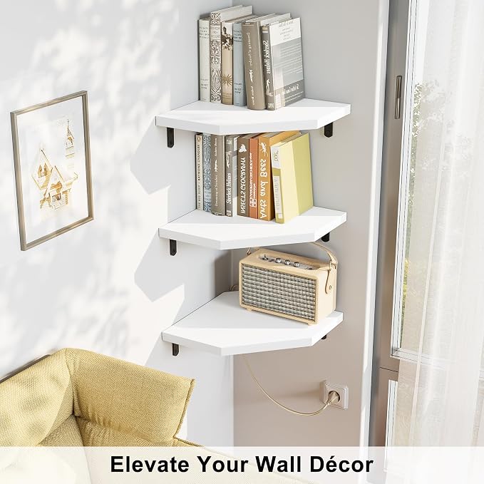 Alsonerbay Corner Wall Shelf Set of 3 Corner Shelf Wall Mount, Solid Wood - Image 4