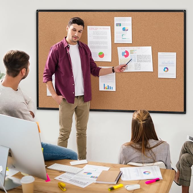 Extra Large Cork Bulletin Board 60" X 36", Wall Mounted Notice Pin Board - Image 2